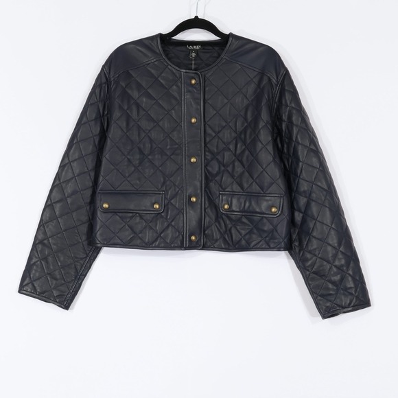 Lauren Ralph Lauren Jackets & Blazers - Lauren Ralph Lauren Diamond Quilted Leather Jacket Women 16 Navy Cropped $695NWT
